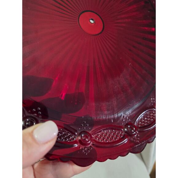 Vtg Avon Dinner Plate 1876 Cape Cod RubyRed Glass 10.75" Hole Center Tidbit Tray - Picture 3 of 8